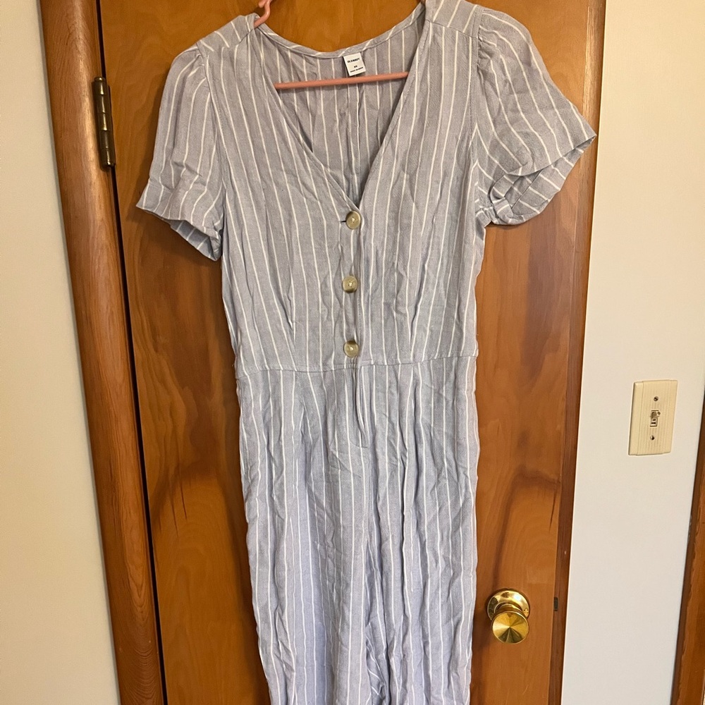 Long light blue and white jumpsuit/romper